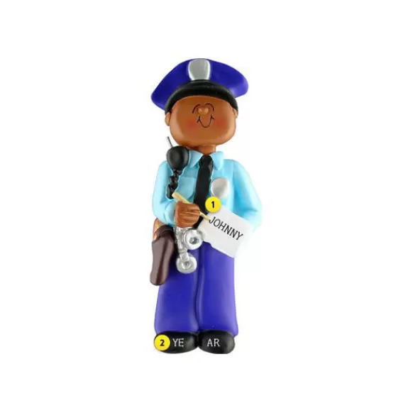 Clearance Ornament Central Personalized Police Ornament - African-American Male