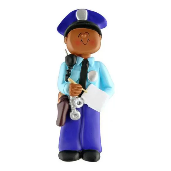 Clearance Ornament Central Personalized Police Ornament - African-American Male