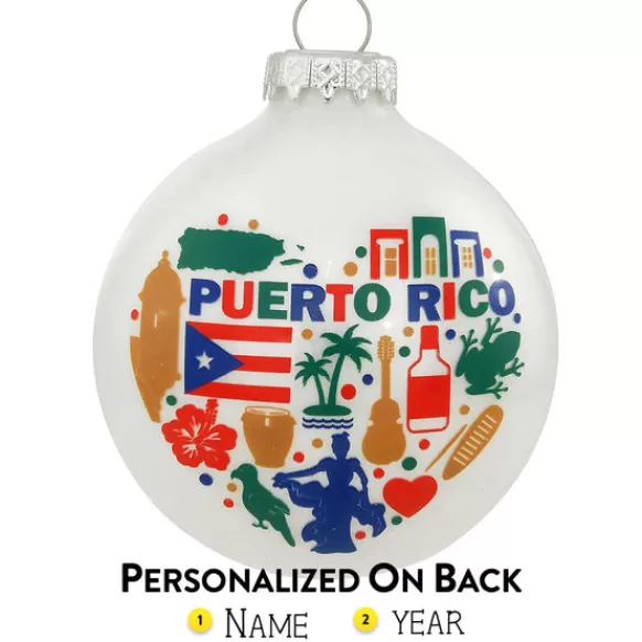 Clearance Bronners Personalized Puerto Rico Icons Glass Ornament