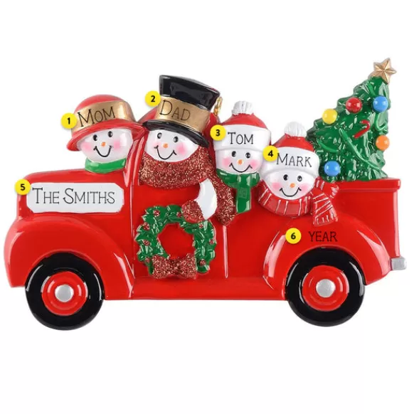 Flash Sale Rudolph & Me Personalized Red Truck Snowman Family Of 4 Ornament