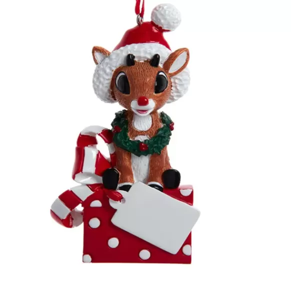 Fashion Personalized Rudolph The Red Nose Reindeer® On A Present Ornament Licensed Characters