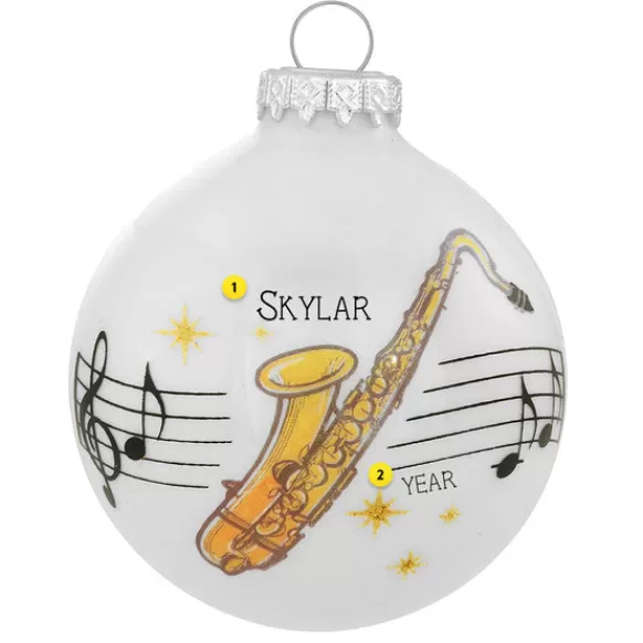 Store Personalized Saxophone Glass Bulb Ornament Music