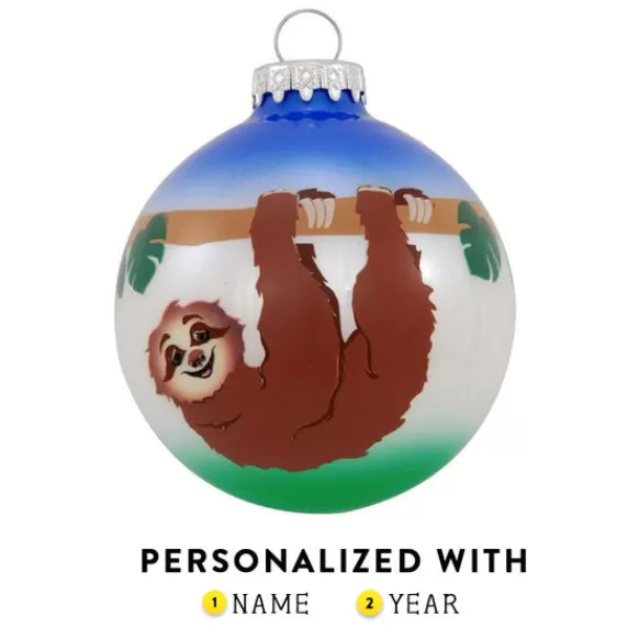 Fashion Personalized Sloth On Branch Glass Ornament Animals