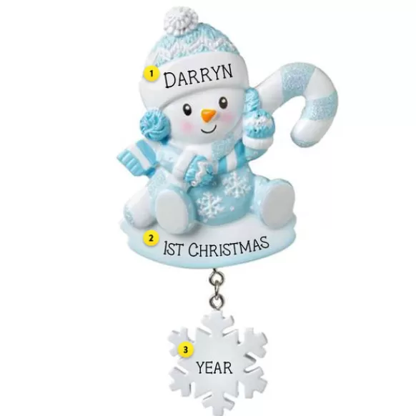 Shop Personalized Snowbaby With Candy Cane Ornament - Blue Baby