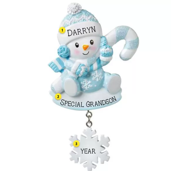 Shop Personalized Snowbaby With Candy Cane Ornament - Blue Baby