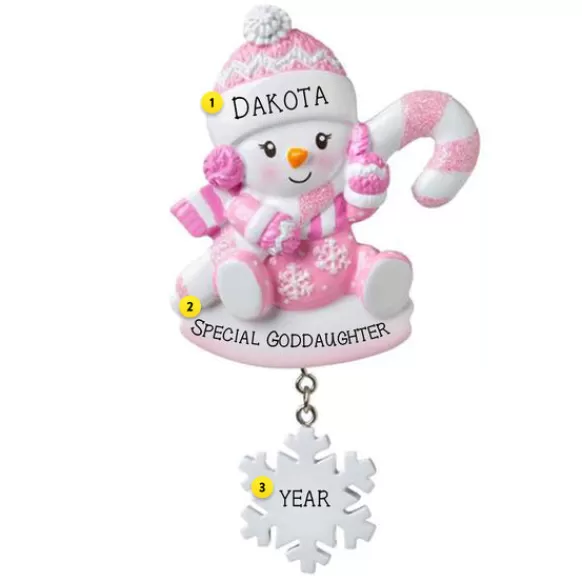 Best Sale Personalized Snowbaby With Candy Cane Ornament - Pink Baby