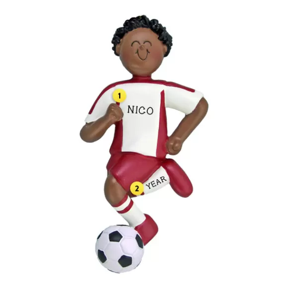 Sale Ornament Central Personalized Soccer Ornament - African-American Male, Red Uniform