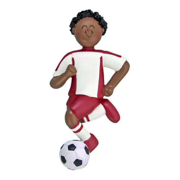 Sale Ornament Central Personalized Soccer Ornament - African-American Male, Red Uniform