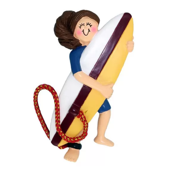 Shop Ornament Central Personalized Surfer Ornament - Female, Brown Hair