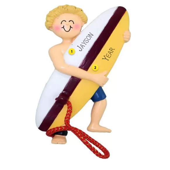 Discount Ornament Central Personalized Surfer Ornament - Male, Blonde Hair