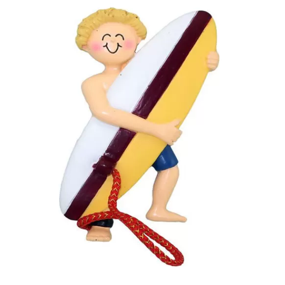 Discount Ornament Central Personalized Surfer Ornament - Male, Blonde Hair