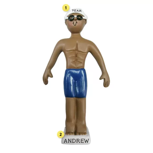 Fashion Ornament Central Personalized Swimmer Ornament - African-American Male