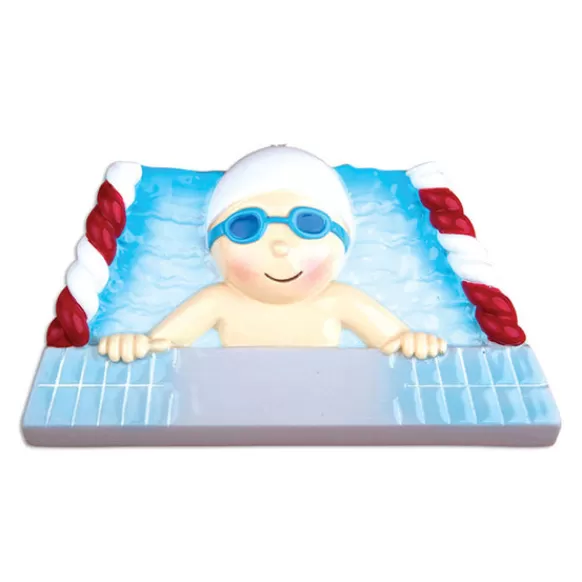 Best Sale PolarX Personalized Swimming Boy In Pool Ornament