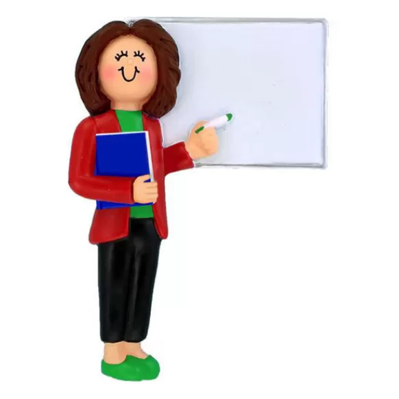 Discount Personalized Teacher Ornament, Brunette Female School Days