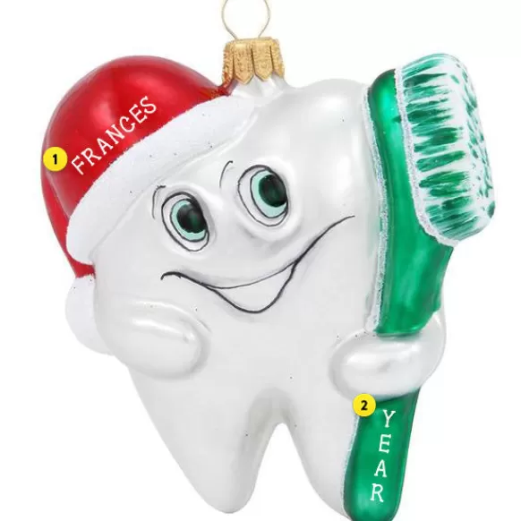 Online Bronners Personalized Tooth With Brush Glass Ornament