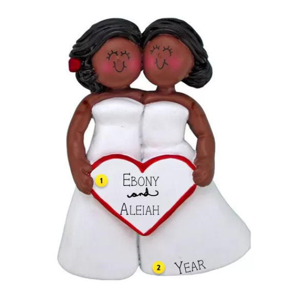 Cheap Personalized Wedding Couple Ornament - Both Female, African American Engaged, Wedding, & Anniversary