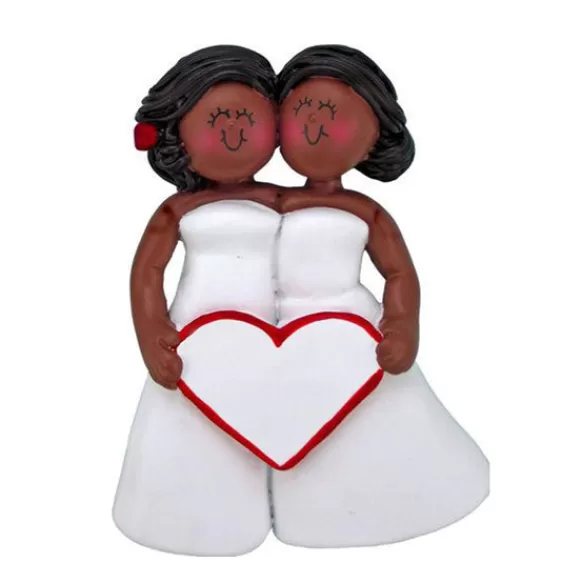 Cheap Personalized Wedding Couple Ornament - Both Female, African American Engaged, Wedding, & Anniversary