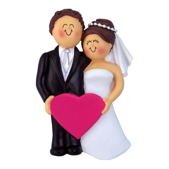 New Personalized Wedding Couple Ornament - Brunette Male & Female Engaged, Wedding, & Anniversary