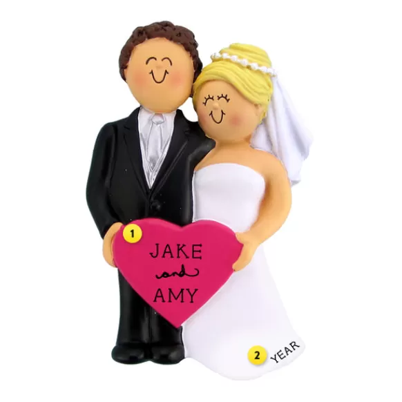 Hot Personalized Wedding Couple Ornament - Brunette Male With Blonde Female Engaged, Wedding, & Anniversary
