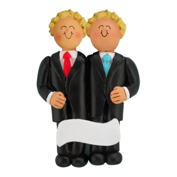 Sale Personalized Wedding Couple Ornament - Two Blonde Grooms Engaged, Wedding, & Anniversary