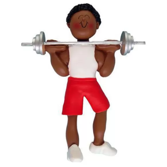 New Ornament Central Personalized Weight Lifter Ornament - African American, Male