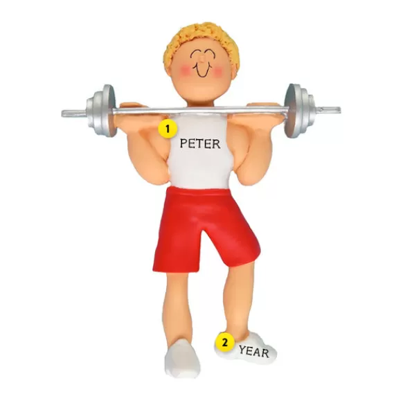 Hot Ornament Central Personalized Weight Lifter Ornament - Male, Blonde Hair