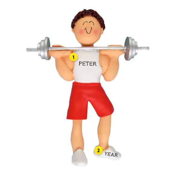 New Ornament Central Personalized Weight Lifter Ornament - Male, Brown Hair