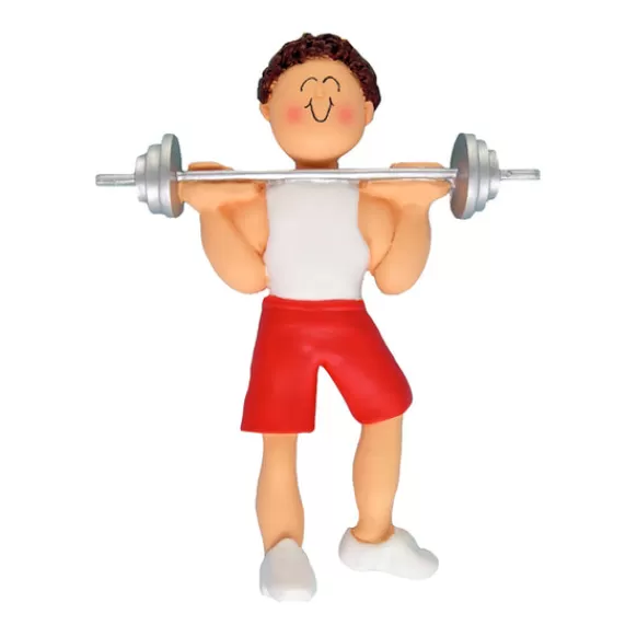 New Ornament Central Personalized Weight Lifter Ornament - Male, Brown Hair