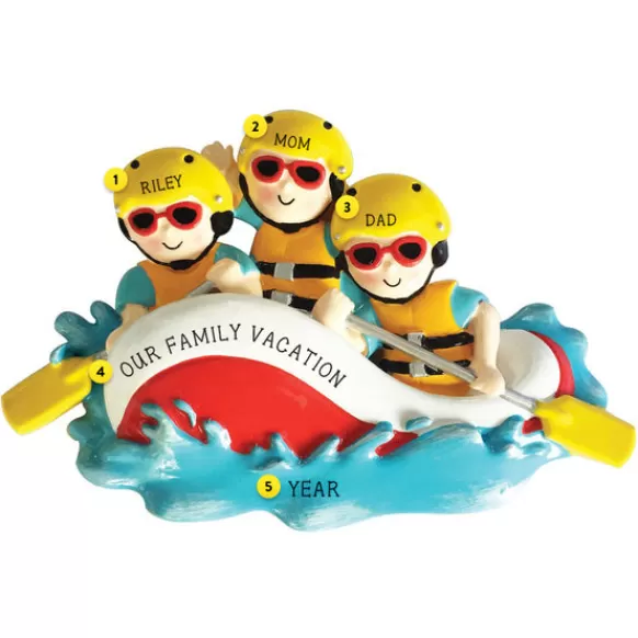 New PolarX Personalized White Water Rafting Family Of 3 Ornament