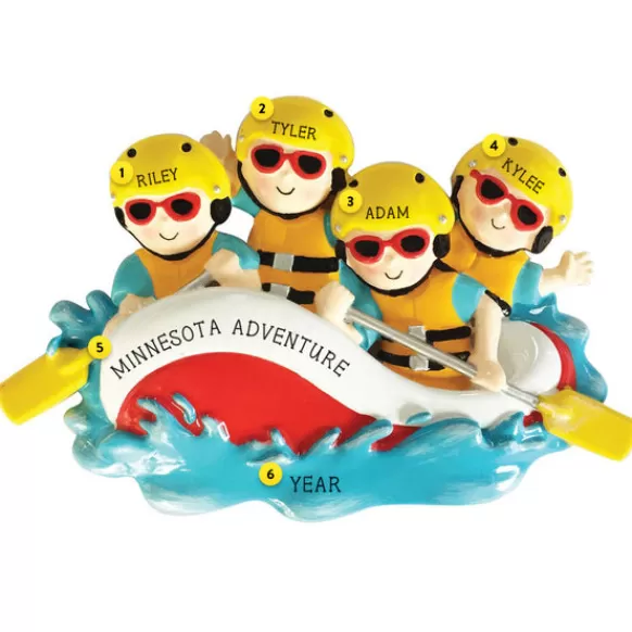 Cheap PolarX Personalized White Water Rafting Family Of 4 Ornament