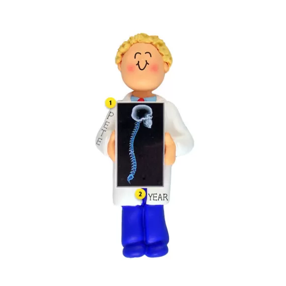 New Ornament Central Personalized Xray Tech / Chiropractor Ornament - Male, Blonde Hair