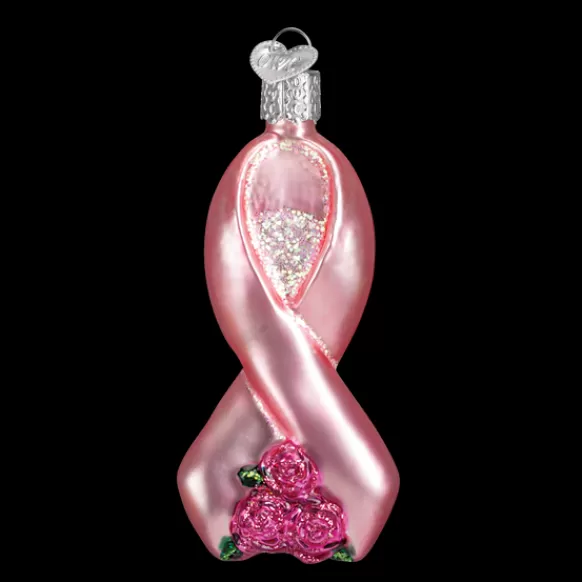 New Pink Ribbon With Roses Ornament - Inspirational