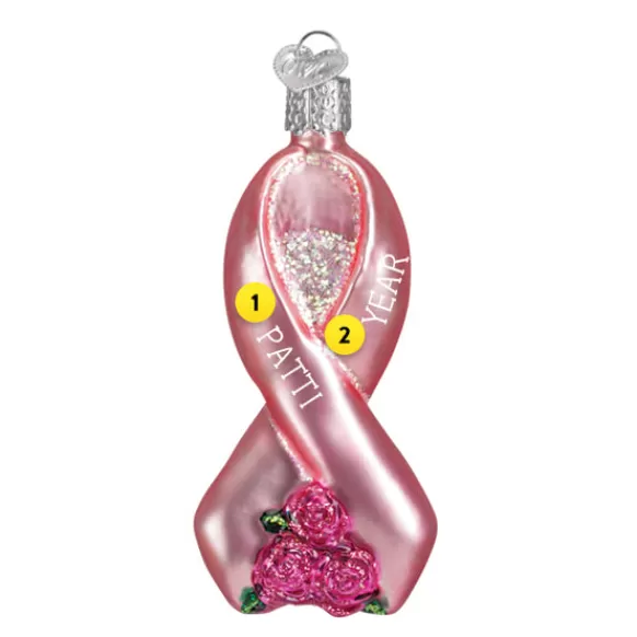 New Pink Ribbon With Roses Ornament - Inspirational