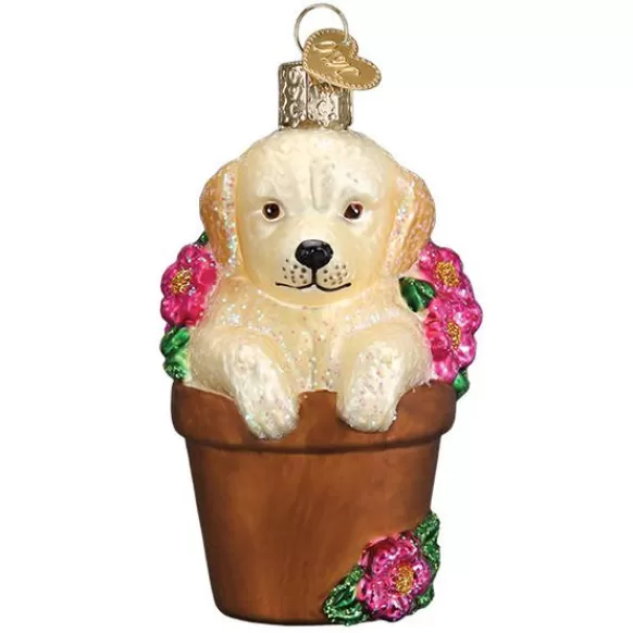New Puppy In Flower Pot Ornament - Garden, Birds & Insects