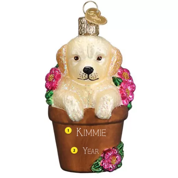New Puppy In Flower Pot Ornament - Garden, Birds & Insects