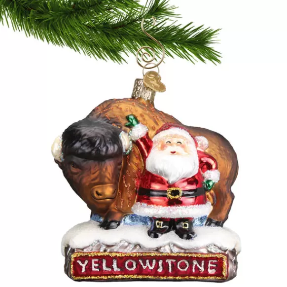 Fashion Old World Christmas Santa With Bison Yellowstone Ornament -
